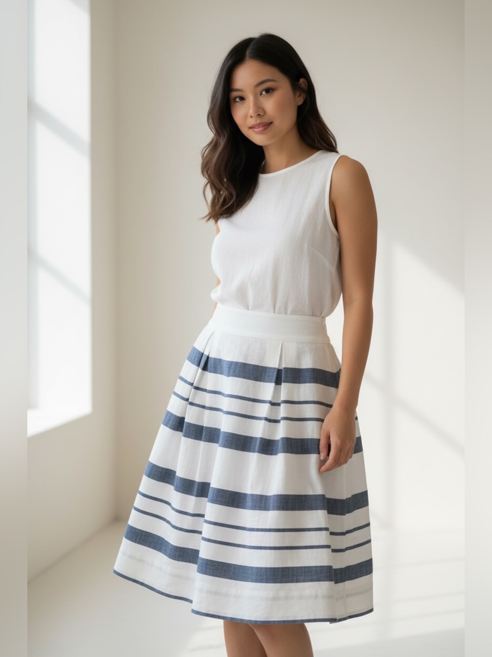 G.H. Bass & Co. White and Navy Striped Circle Skirt size 6 Like New